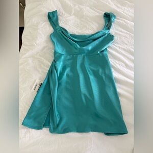 Teal Cowl Neck mini dress